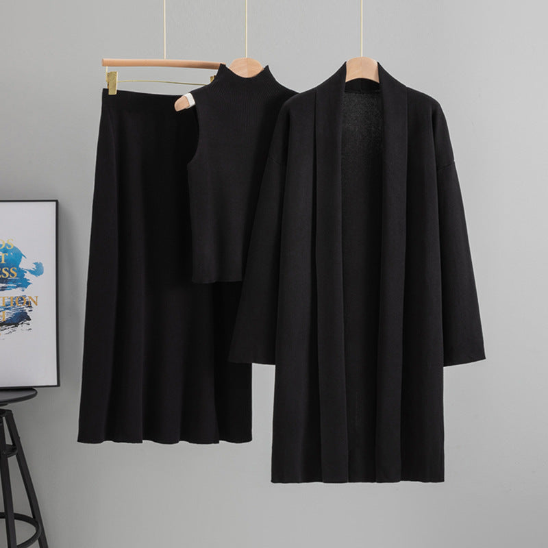 Women's Lazy Temperament Knitting Sleeveless Three-piece Set Suits