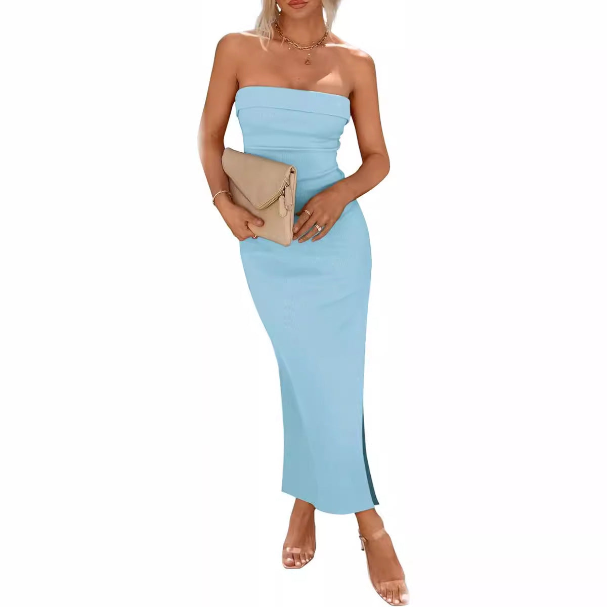 Women's Summer Tight Dress Rib Tube Side Tops