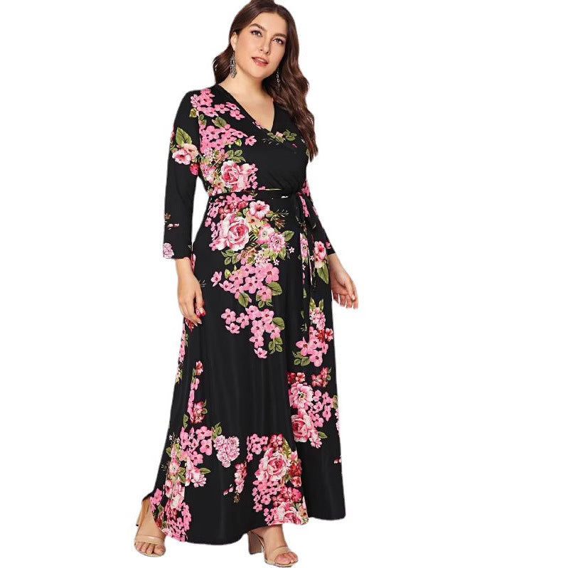 Women's Sleeve Fat Collar Printed Long Dress