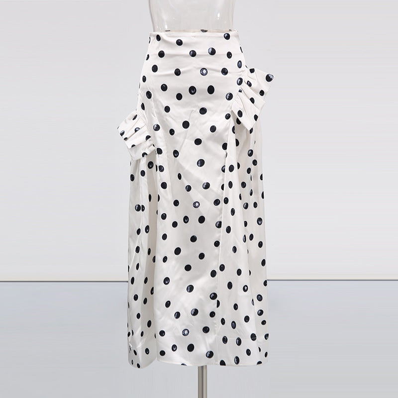 French Elegant Ruffled Stitching Polka Dot Skirts