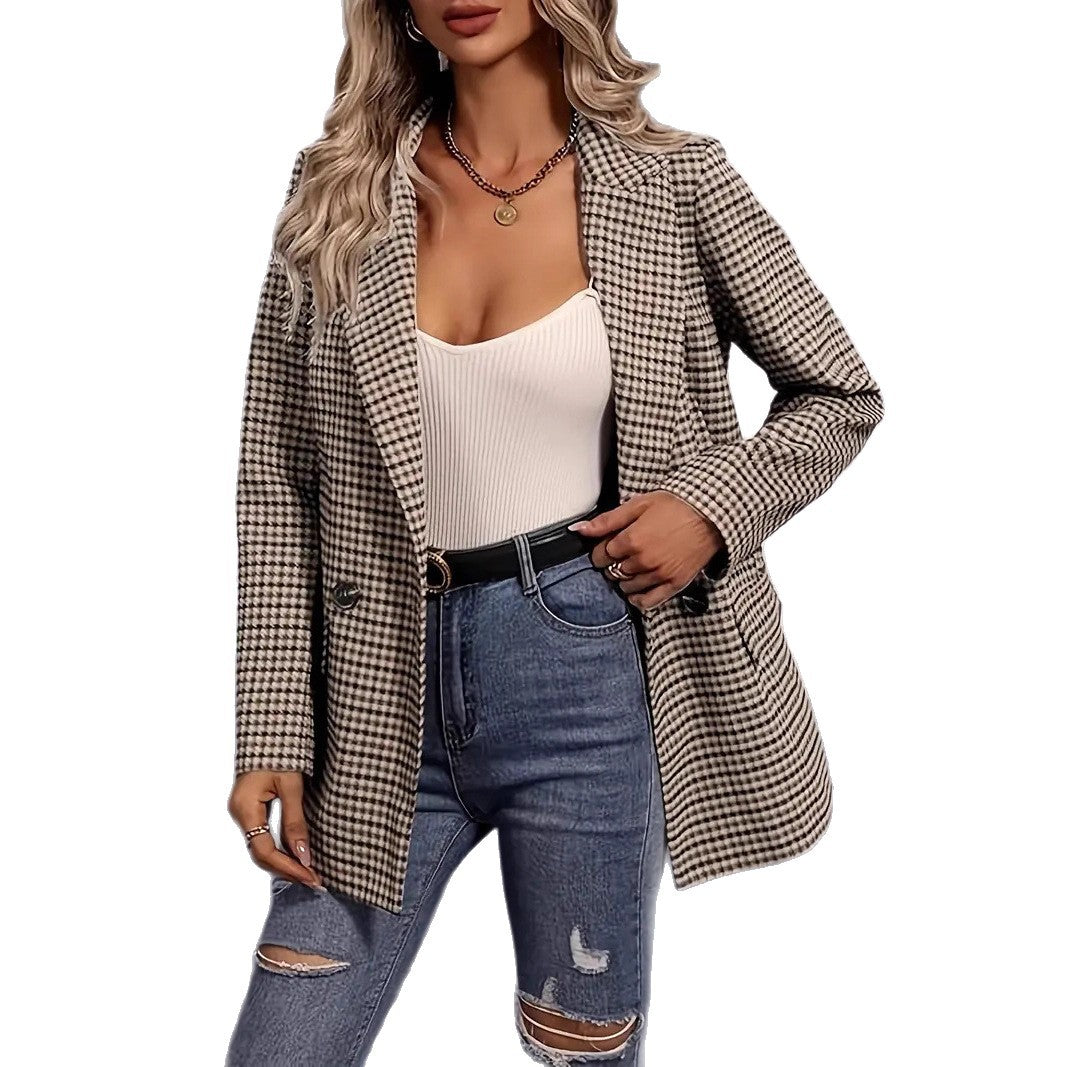Women's Casual Plaid With Polar Lapel Blazers