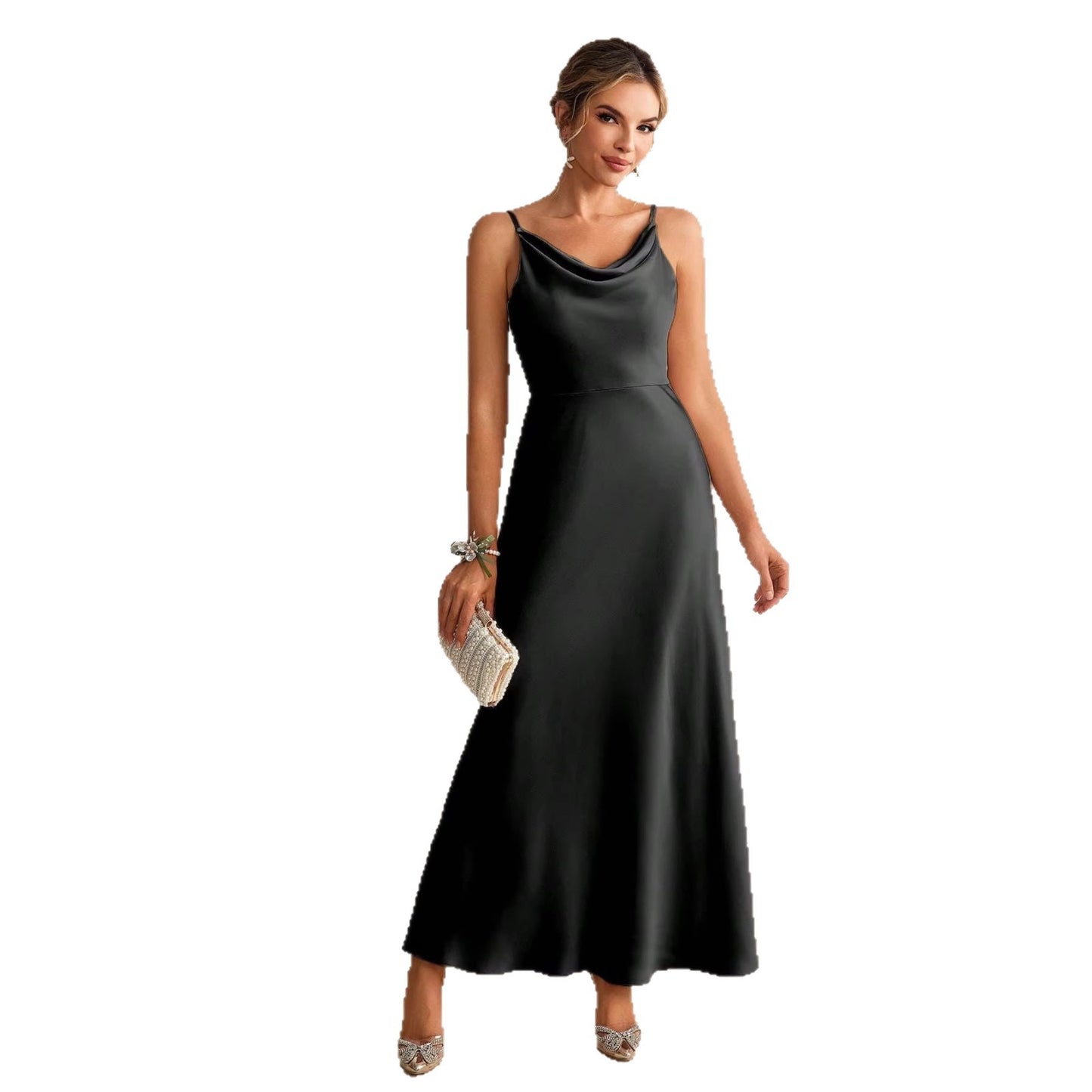 Solid Color Sling Bridesmaid Long Slim Fit Slimming Formal Dress