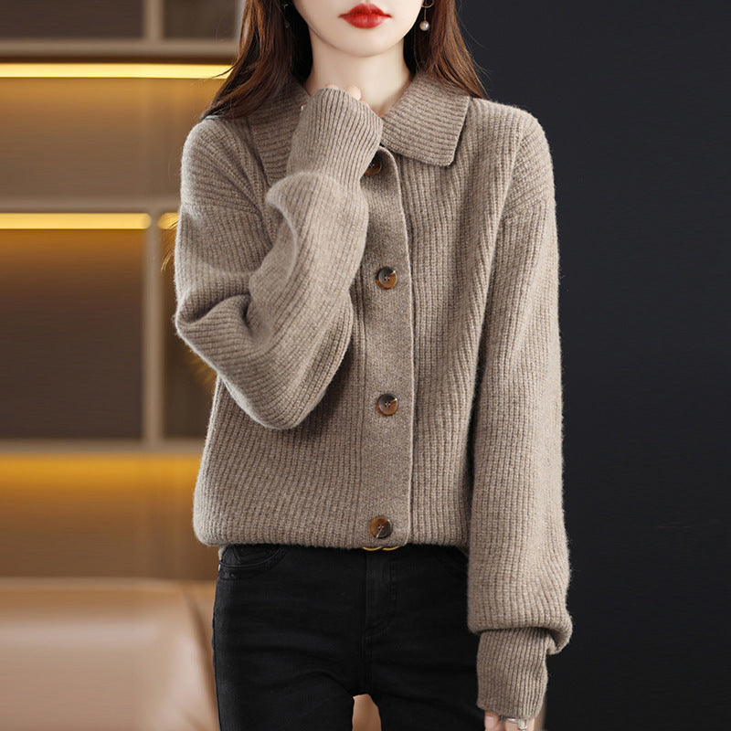 Women's Polo Collar Gentle Loose Lazy Style Thick Women's Sweater