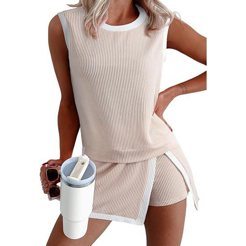 Women's Twist Strip Round Neck Loose Elastic Fashion Casual Suit