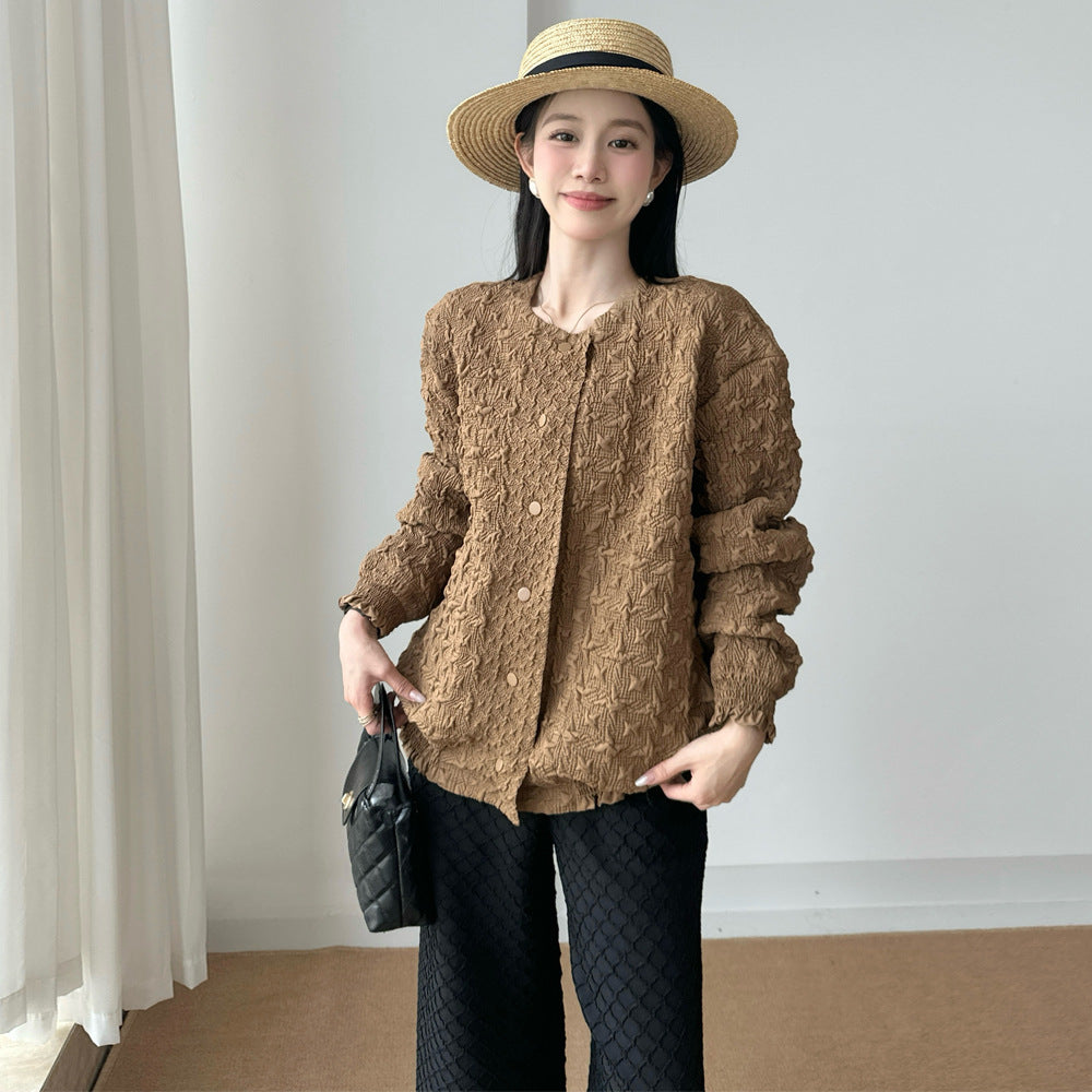 Pleated Baseball High Sense Counter Basic Style Coats