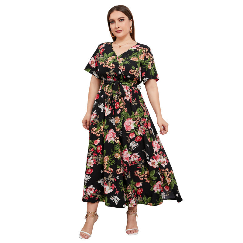 Western Style Midi Temperament Printed Black Dresses