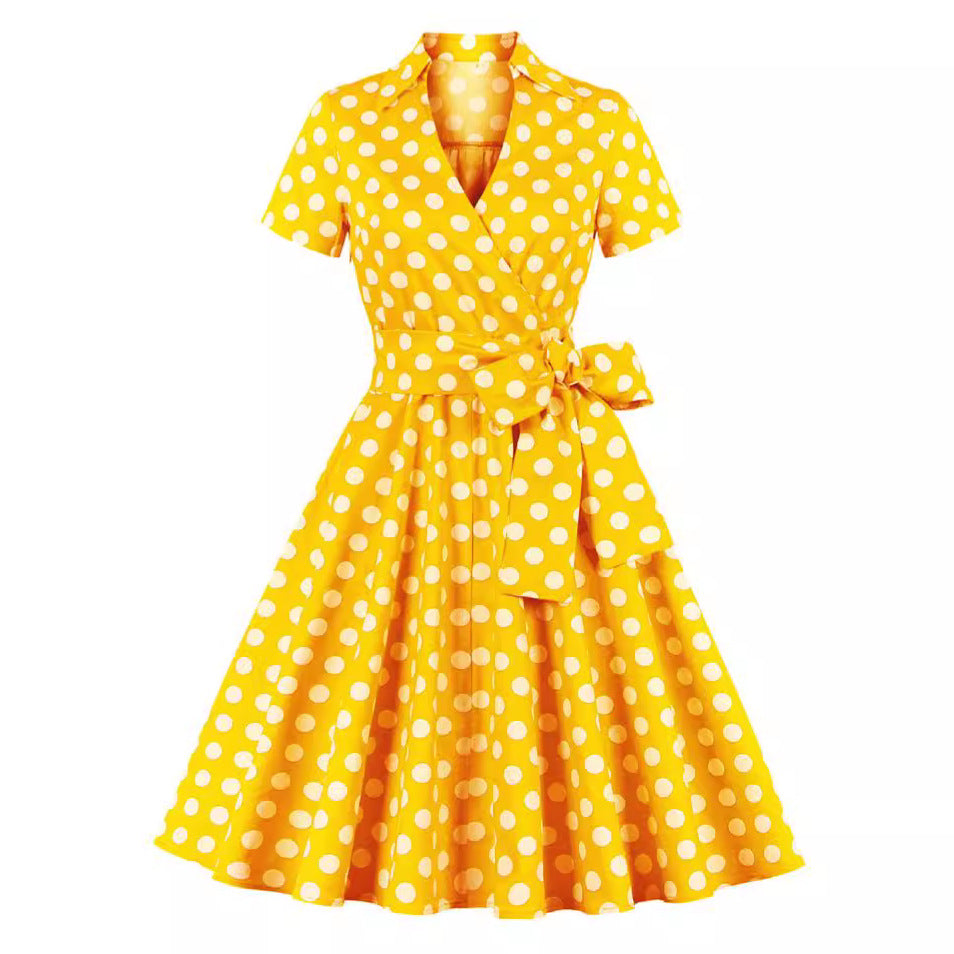 Hepburn Style Retro Dots Swing Dress Dresses