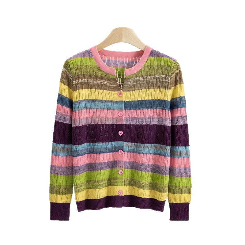 Women's Color Air Conditioning Shirt Hollow Out Striped Base Women's Sweater