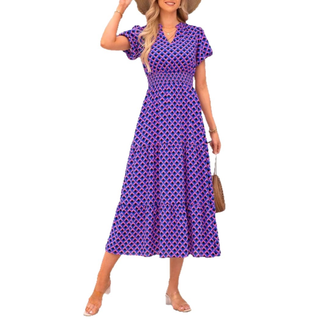 Women's Puff Sleeve Floral Sexy Print Waist Dress