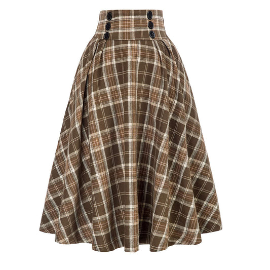 Women's Waist Plaid Big Hem Fashion Elastic Skirts