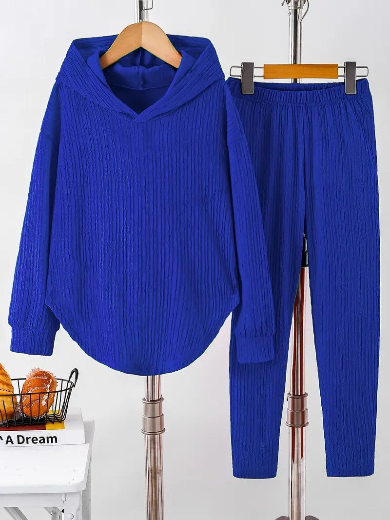 Women's Set Solid Color Long-sleeved Hooded Trousers Sweaters