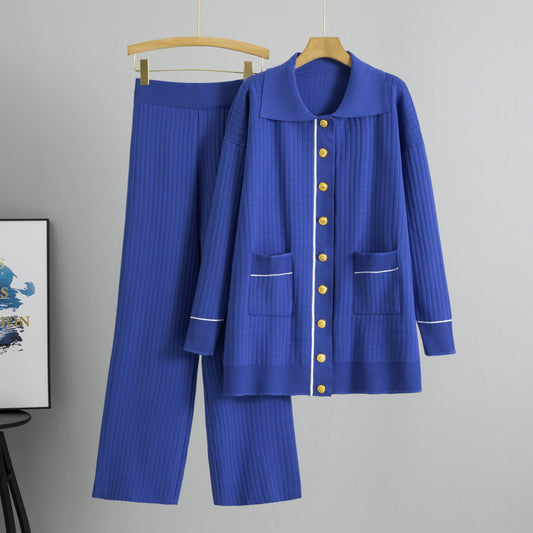Women's Knit Casual Two-piece Set Mid-length Long-sleeved Suits