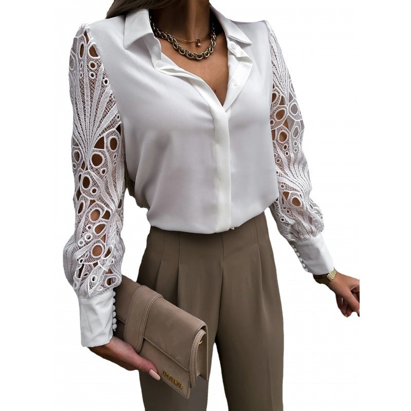 Women's Unique Slouchy Lace Stitching Shirt Blouses