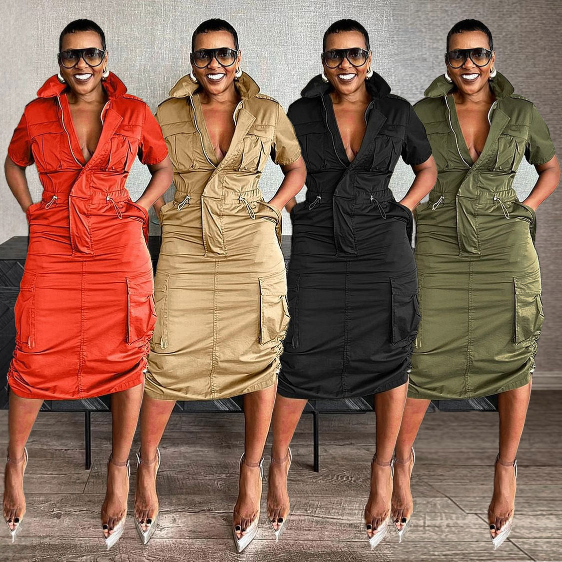 Casual Classic Beautiful Drawstring Pocket Dress Dresses