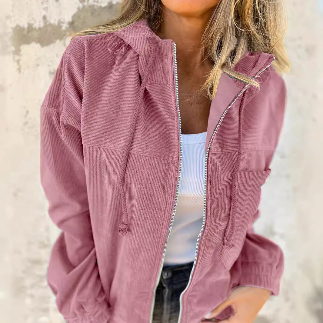 Women's Autumn Solid Color Simple Style Corduroy Jackets