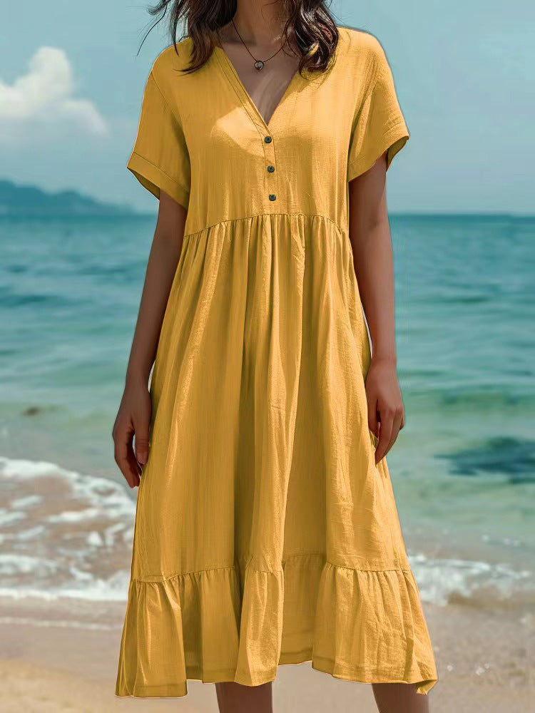 Women's Solid Color Sleeve Fashion Pleating Dress