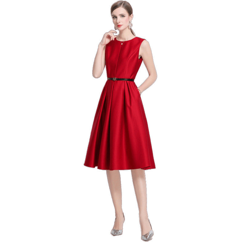 High-grade Tight Waist Figure Flattering Sleeveless A- Dresses