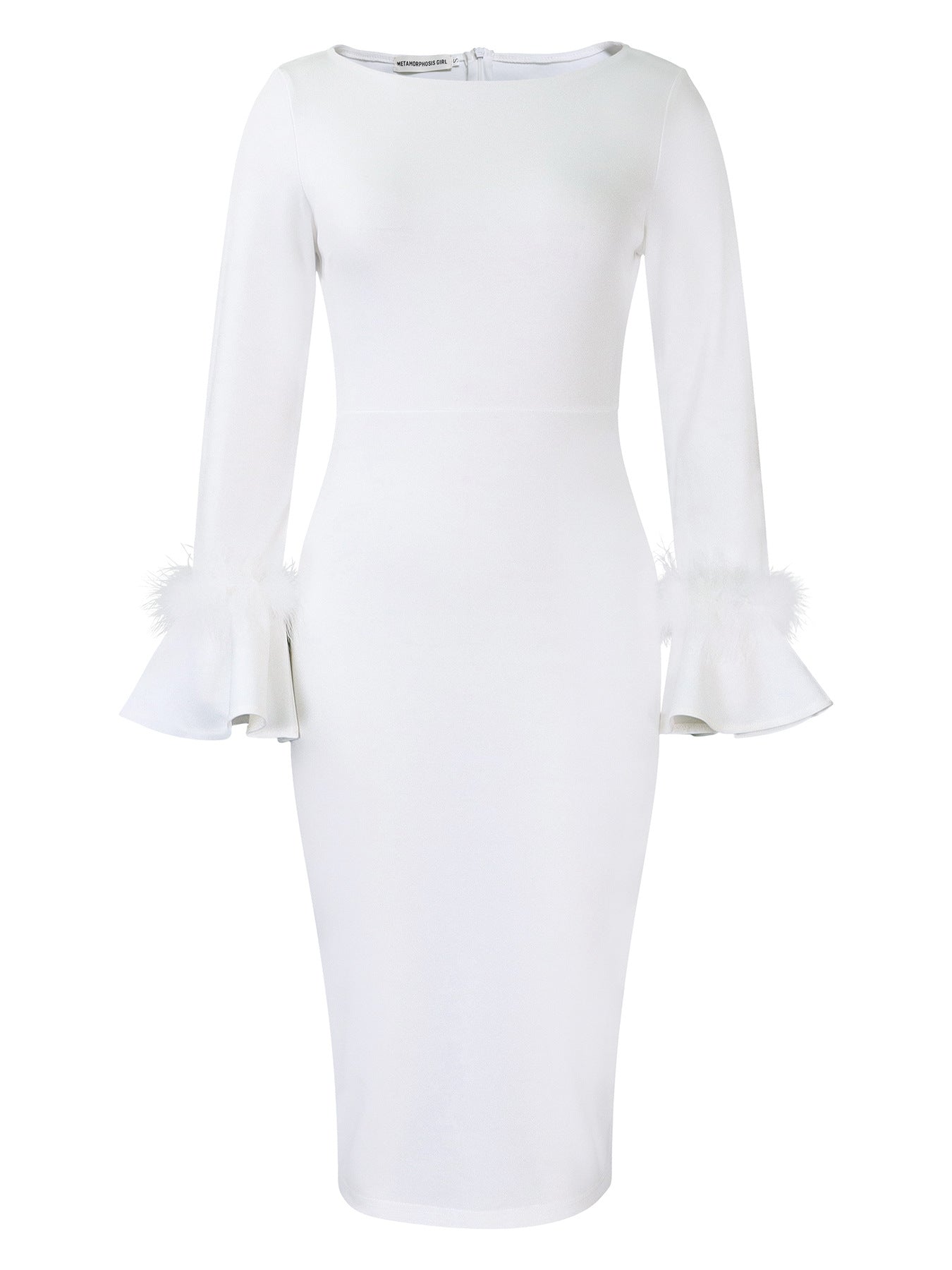 Women's Winter Fashion Solid Color Sheath Bell Sleeve Dress