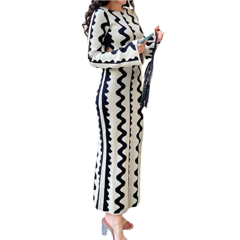 Women's Autumn Elegant Knitted Dress Slimming High Waist Dresses