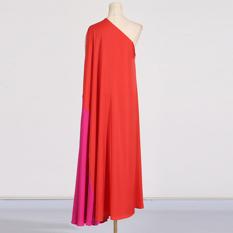 Women's Dress Summer Shoulder Stitching Contrast Color Niche Dresses