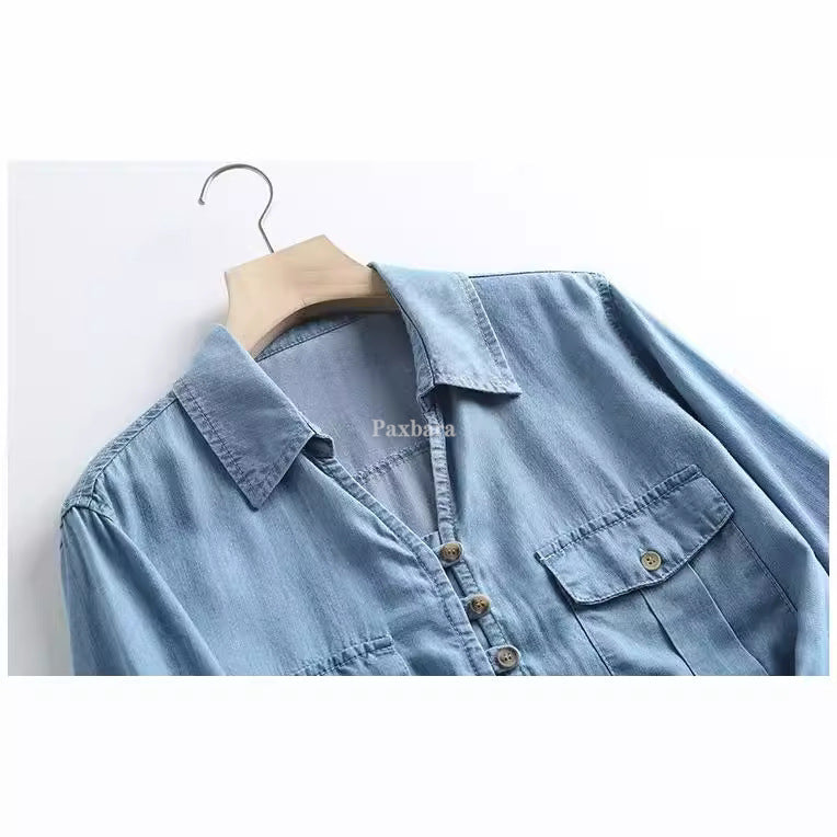 Women's Style Lapel Single Breasted Thin Denim Blouses