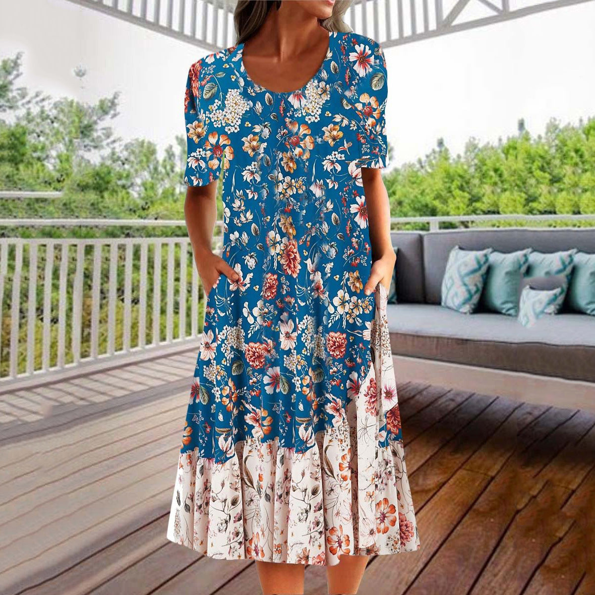 Women's Summer Casual Round Neck Printed Elegant Dress
