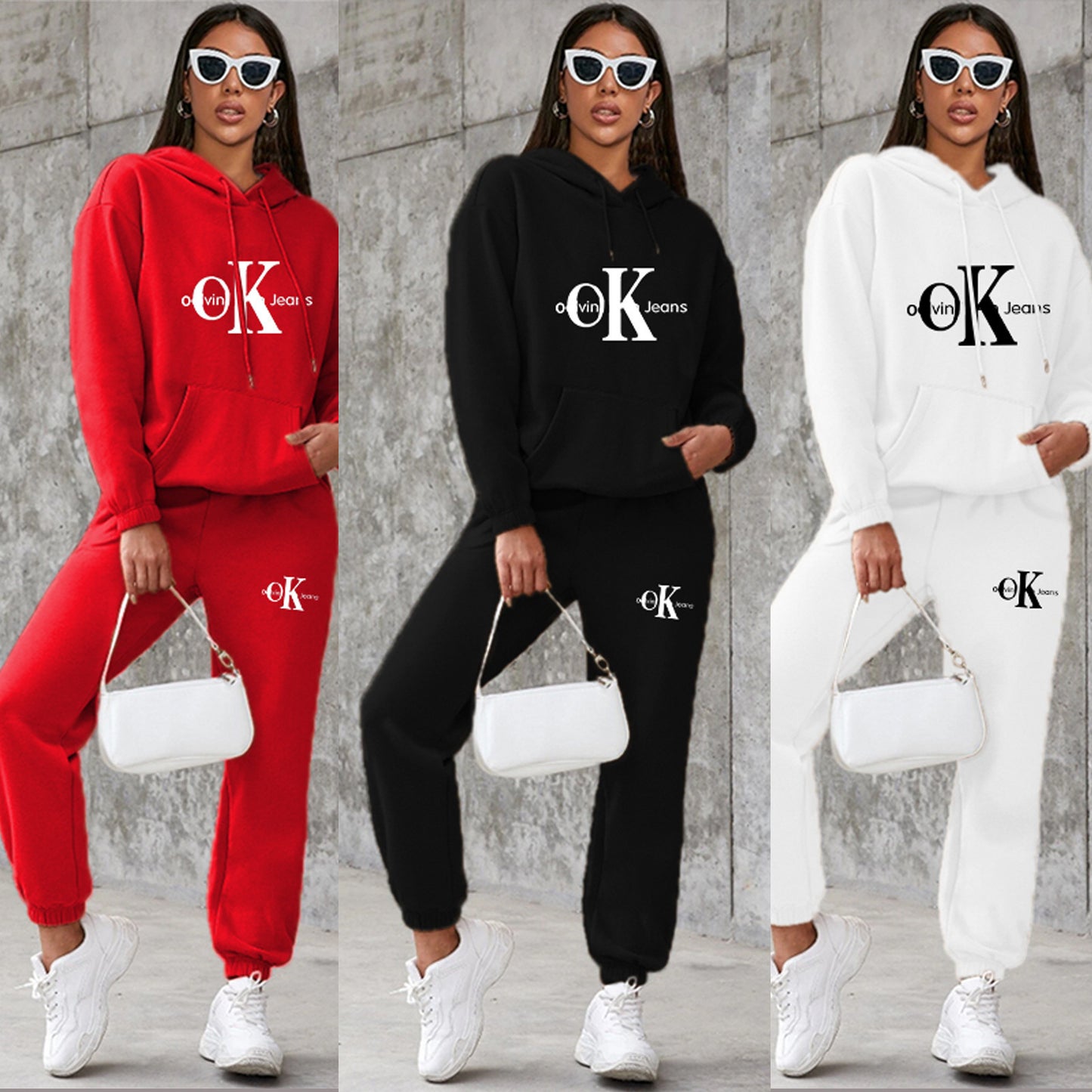 Women's American Style Loose Hooded Printed Veet Padded Fashion Casual Suit