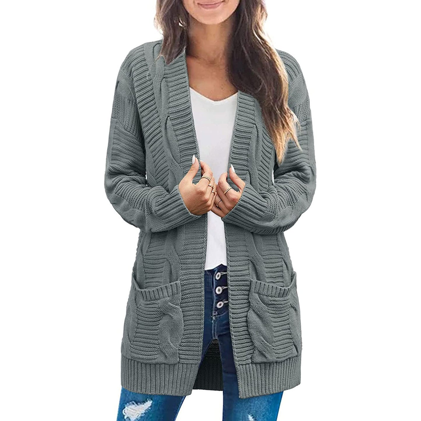 Women's Knitted Loose Solid Color Pocket Sweaters