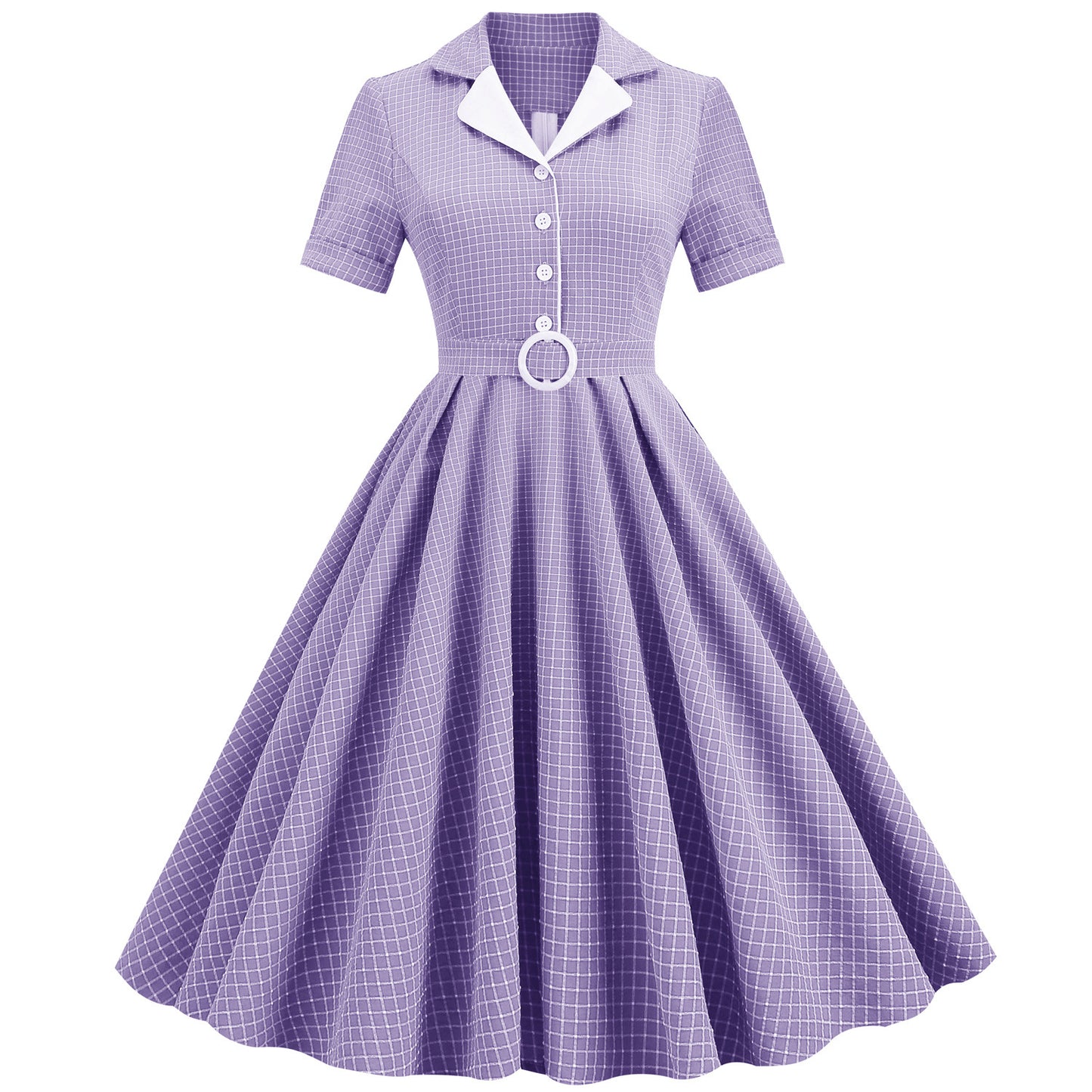 Women's Plaid Slim Fit Large Swing Midi Dresses