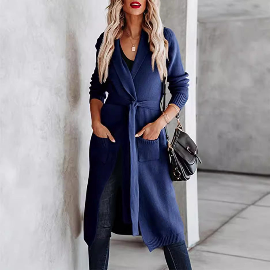 Lazy Loose Mid-length Pocket Knitted Belt Knitwear