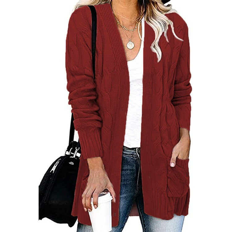 Women's Twist Knit Solid Color Loose Coats