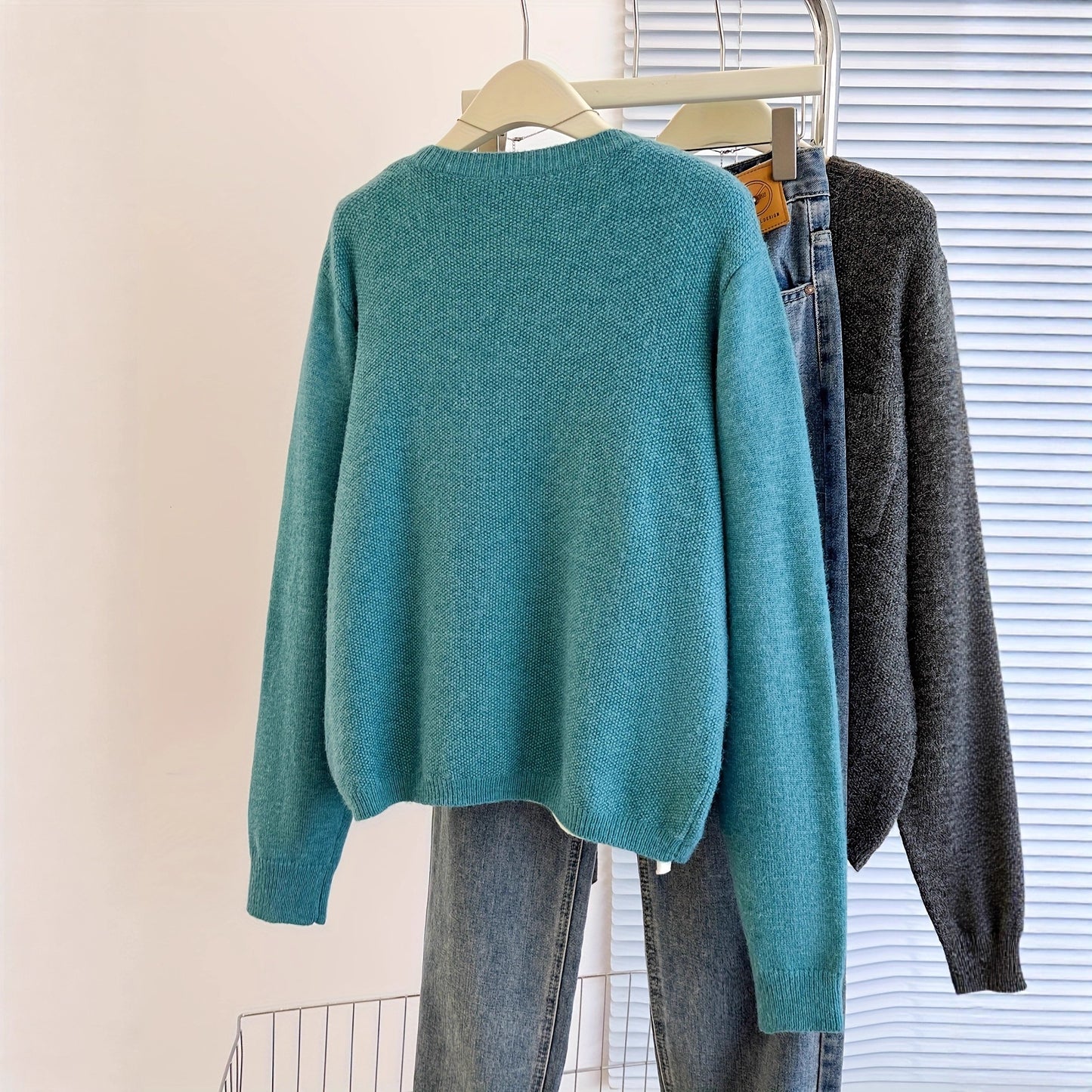 Neck Slimming Commute Korean Style Loose Long Sweaters