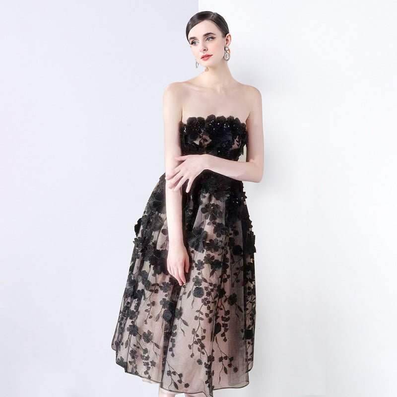 French Style Three-dimensional Flower Dress Princess Rose Dresses