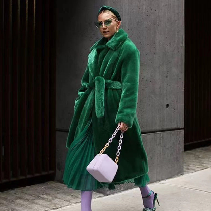 Women's Faux Fur Collar Thickened Long Section Coats