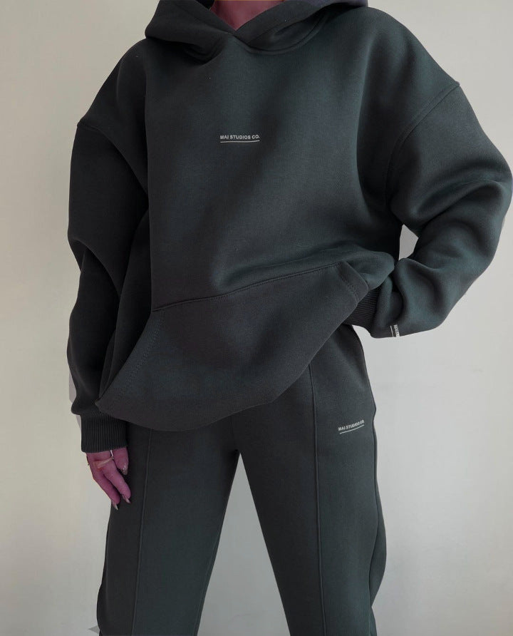 Women's Outfit Fleece-lined Long Sleeve Thick Trousers Fashion Casual Suit