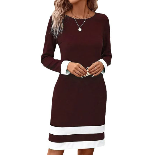 Women's Fashion Tight Color-matching Dress Long Sleeve Dresses