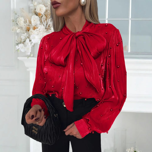 Popular Red Organza Bubble Collar Shirt Dresses
