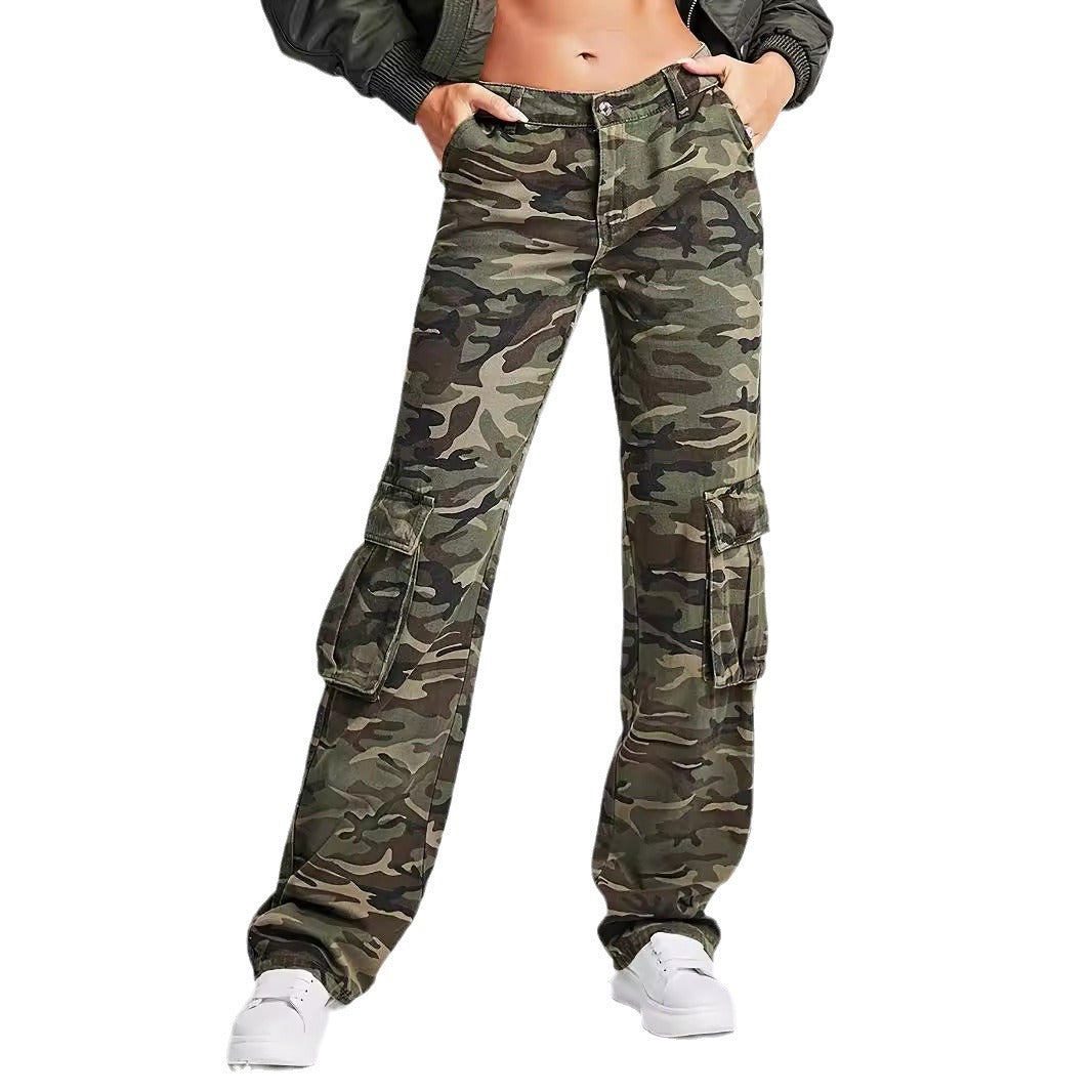Women's Fashion Camouflage Cargo High Waist Loose Jeans