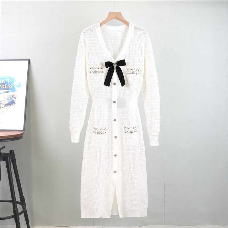 Style Temperament Bow Slimming Fashion Single-breasted Dress