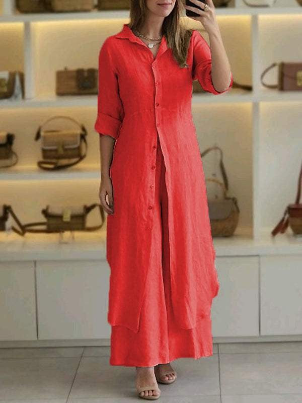 Women's Linen Elegant Long-sleeved Two-piece Set Fashion Casual Suit