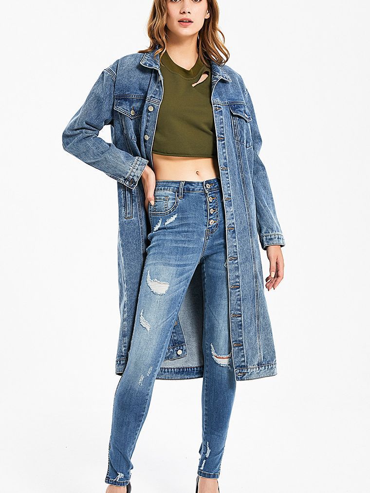 Women's Fashion Wash Retro Classic Long Denim Jackets