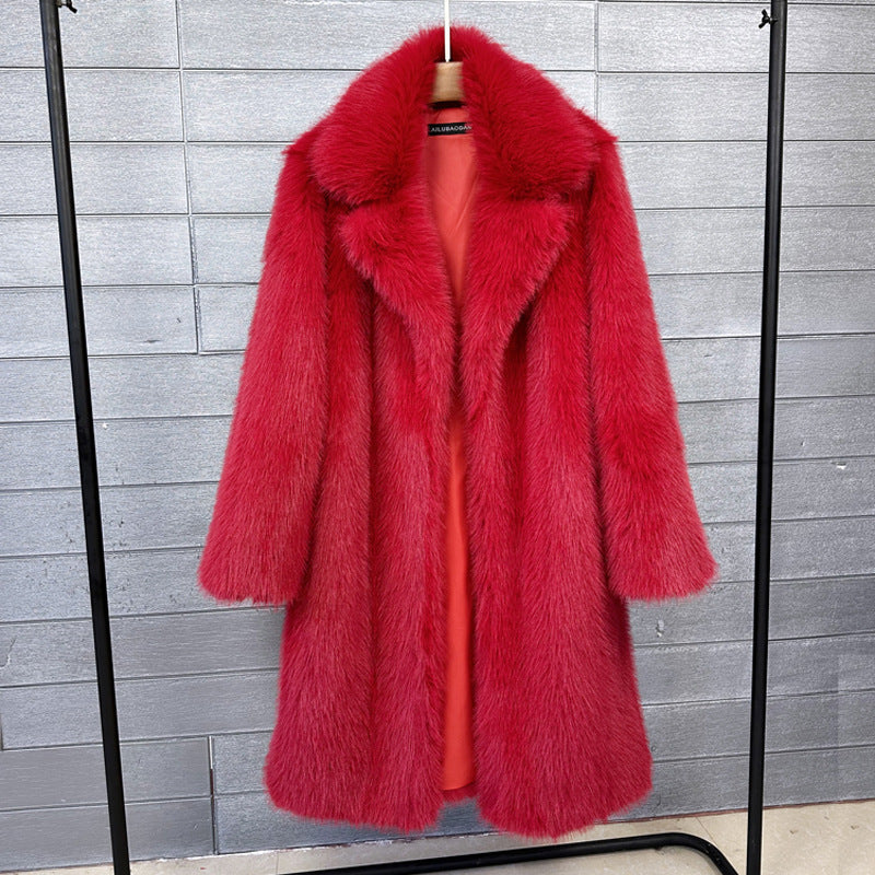 Women's Mid-length Collar Winter Furry Faux Plush Coats