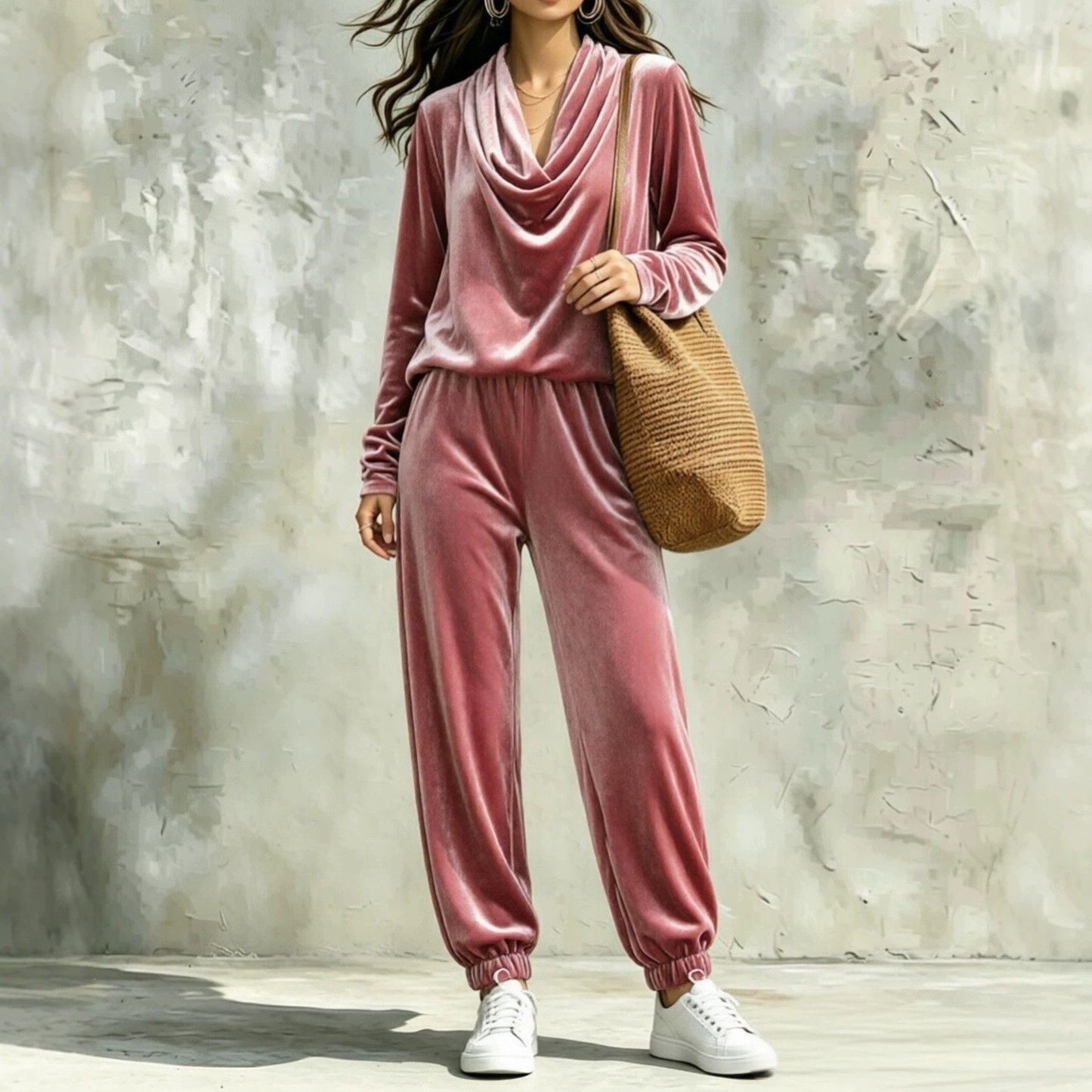 Women's Draped Collar Long Sleeve Ankle Banded Fashion Casual Suit