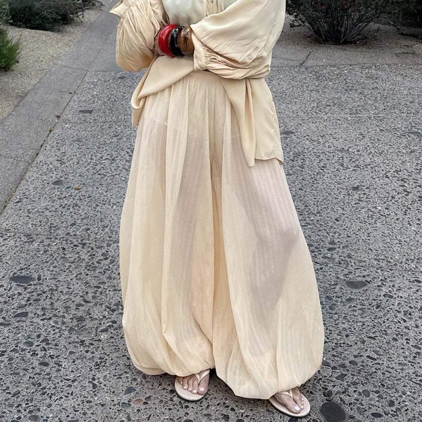 Women's Loose Bubble Ankle Banded Design Sense Graceful Fashionable Pants