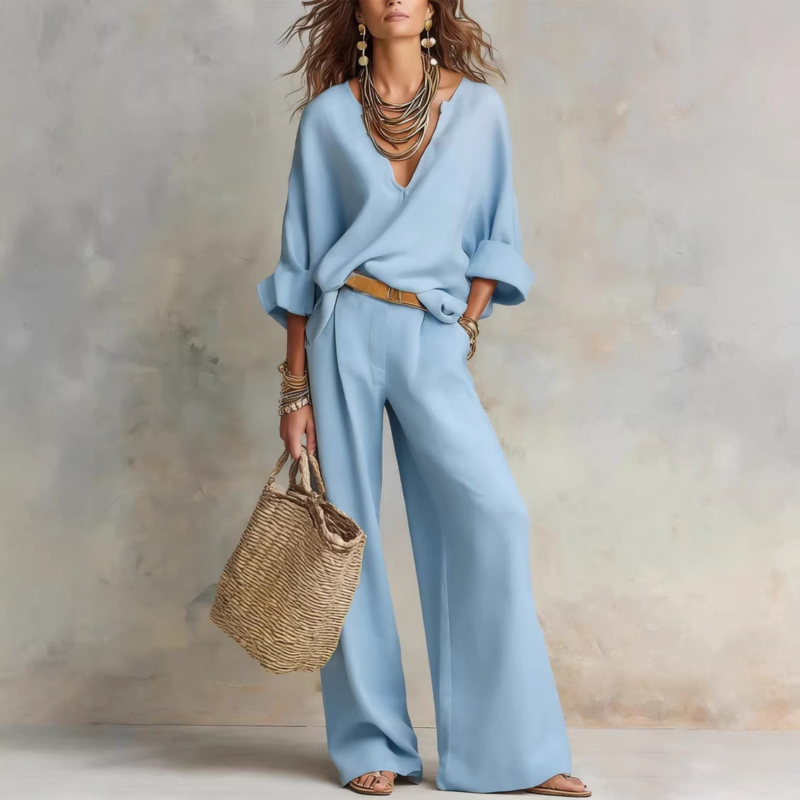 Versatile Natural Linen Loose Vacation Two-piece Fashion Casual Suit