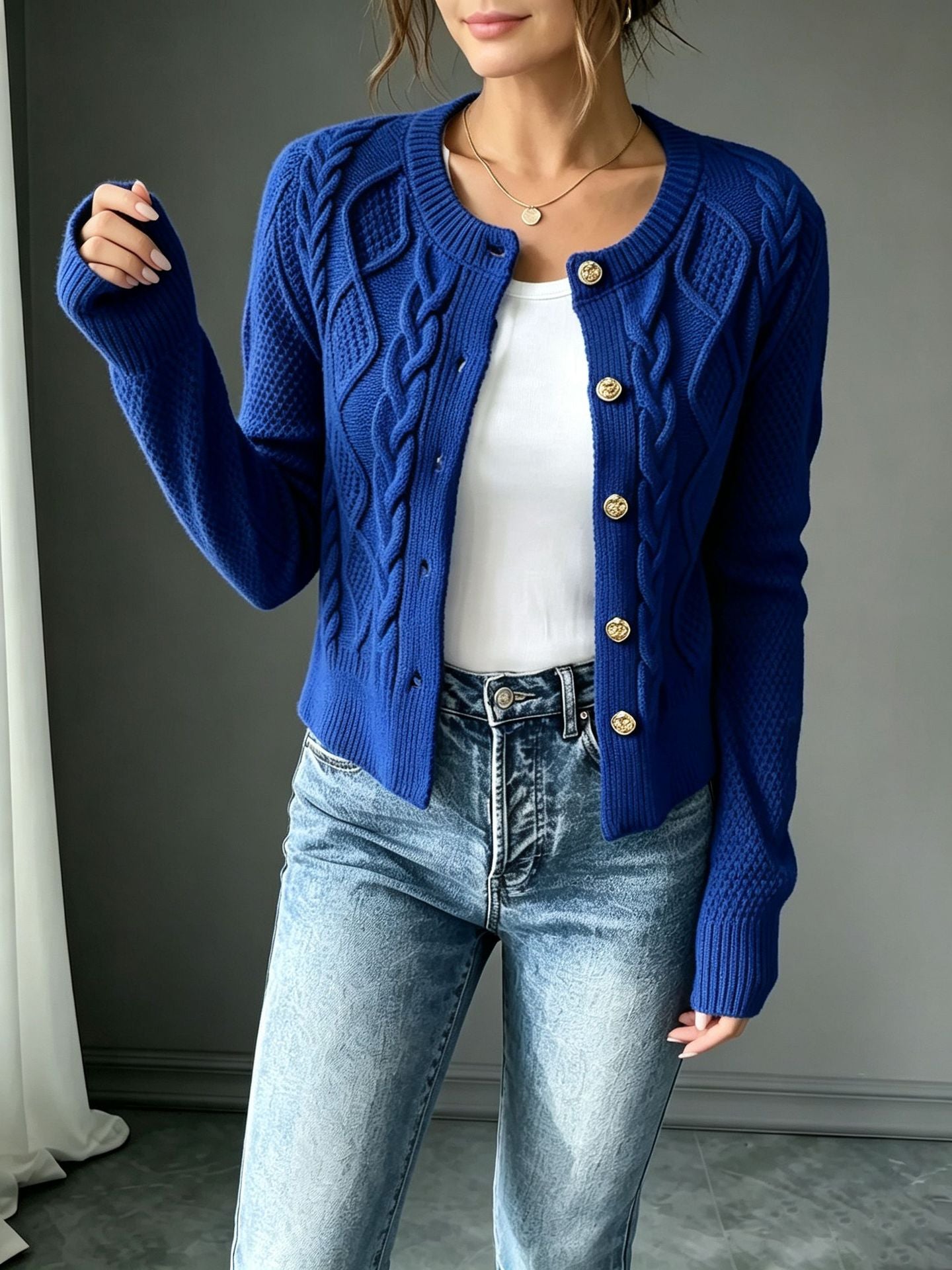 Women's Fashion Wear Slimming Single-breasted Knitted Long-sleeved Sweaters