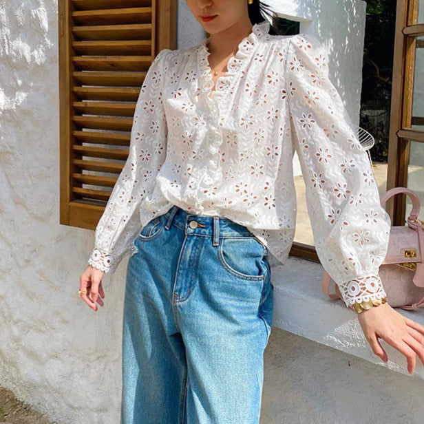 Women's Style White Shirt Long Sleeve Temperament Blouses
