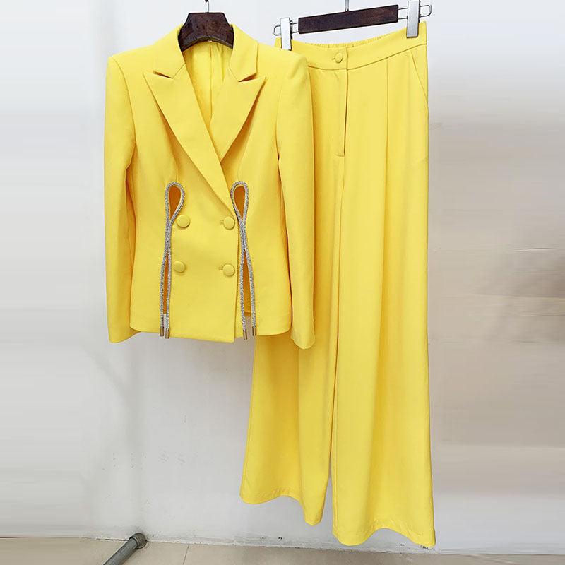 Graceful Fashionable Diamond Strip Split Two-piece Suits
