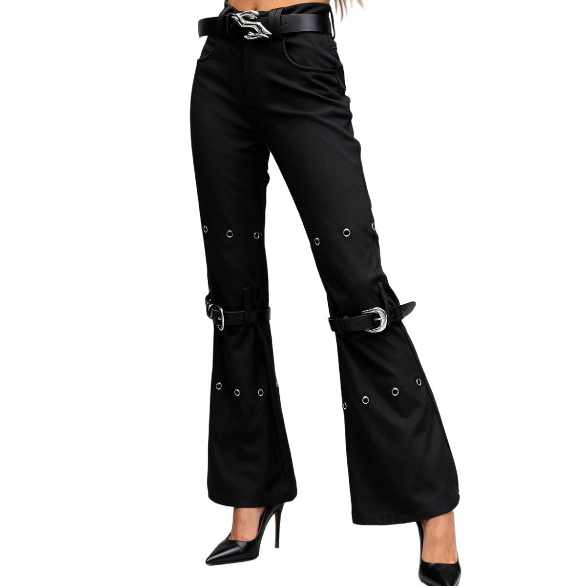 Women's Street Bootleg Autumn Fashion Metal Decoration Pants