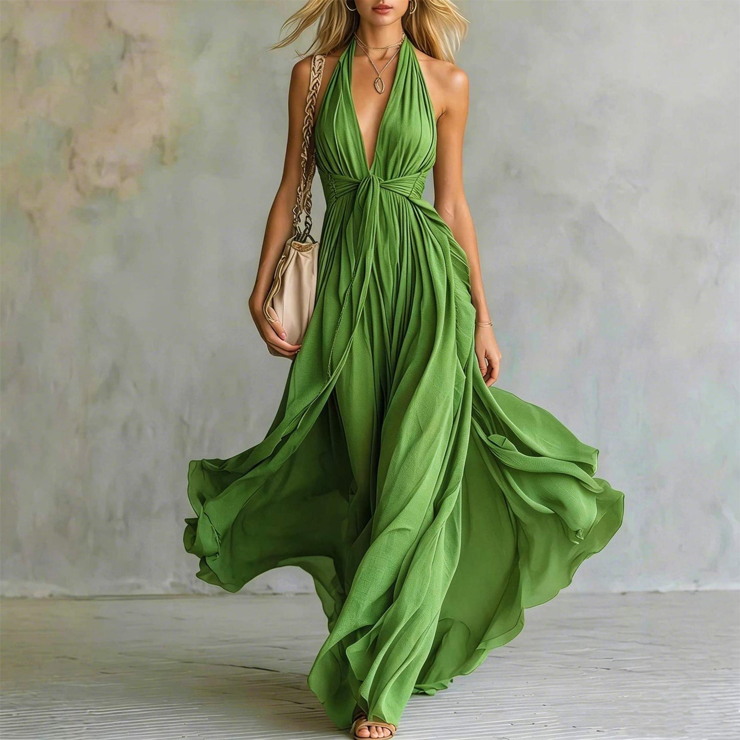 Halter Slimming Bohemian Vacation Style Large Dress